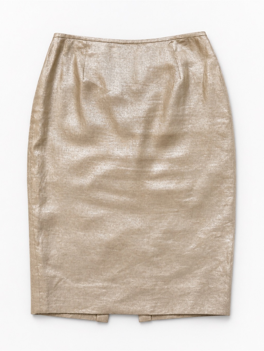 Lafayette 148 New York 100% Linen Metallic Gold Pencil Skirt Size 12 Luxury